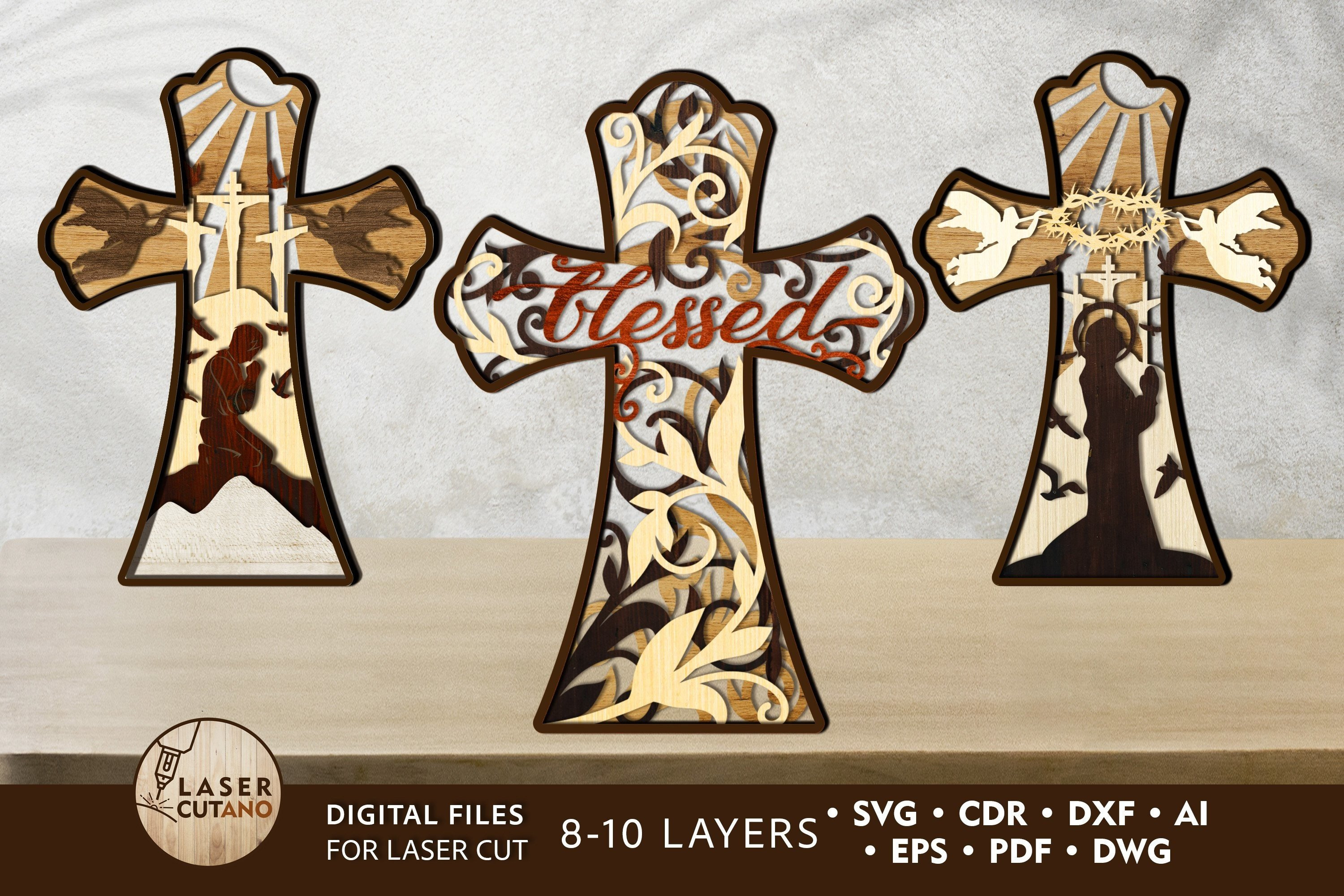 Christian Cross 3D Bundle Religious Layered SVG laser cut project
