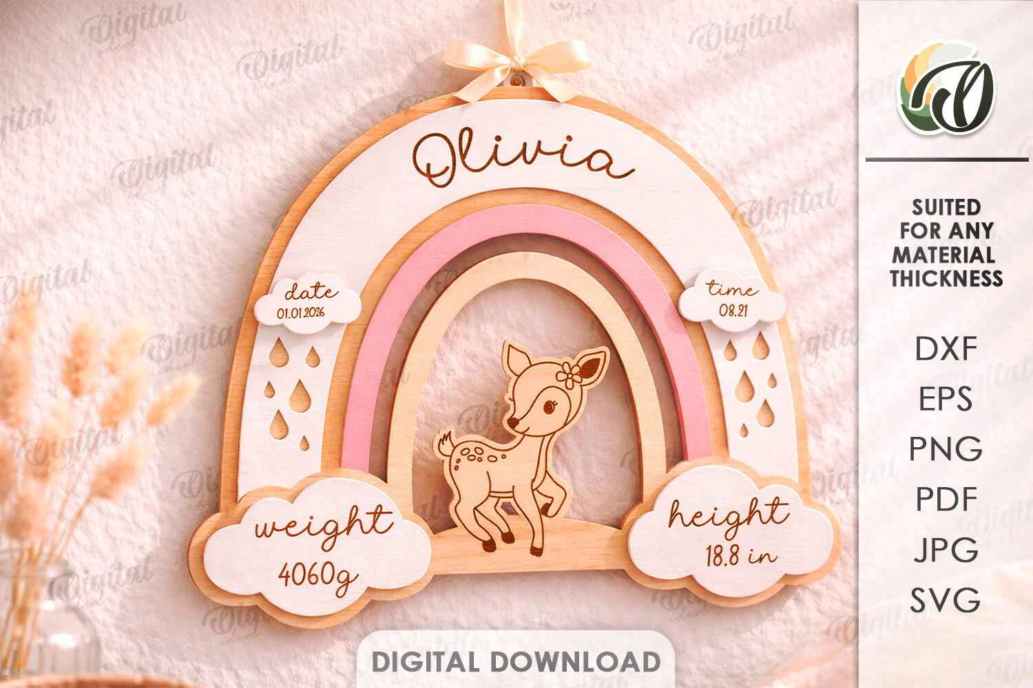 Customizable Baby Name Sign with Birth Stats Laser Cut File laser cut project