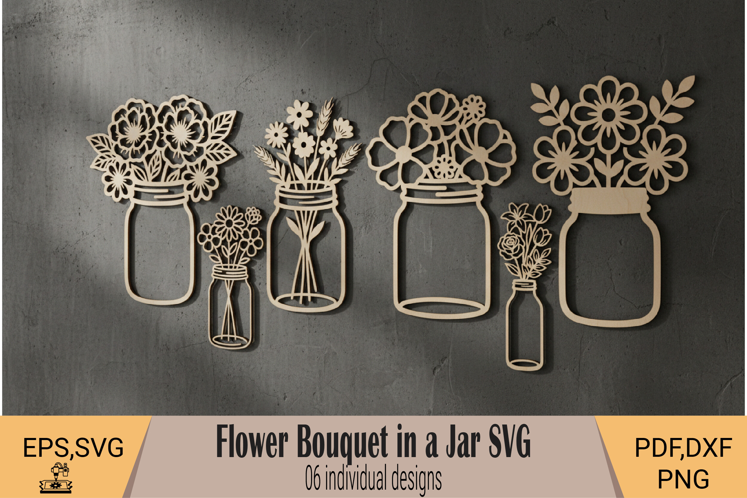 Flower Bouquet in a Mason Jar Laser Cut SVG Bundle laser cut project