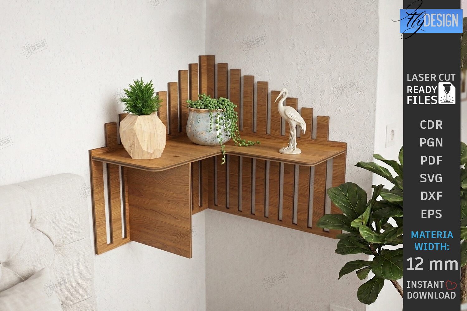 Geometric Corner Shelf Laser Cut File SVG DXF EPS for Glowforge and CNC Router laser cut project