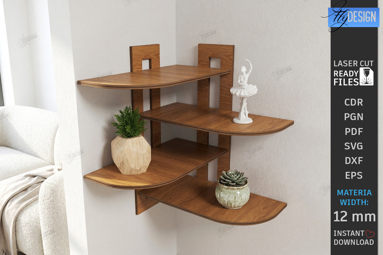 Modern Corner Shelf Laser Cut Files - SVG, DXF, EPS laser cut project