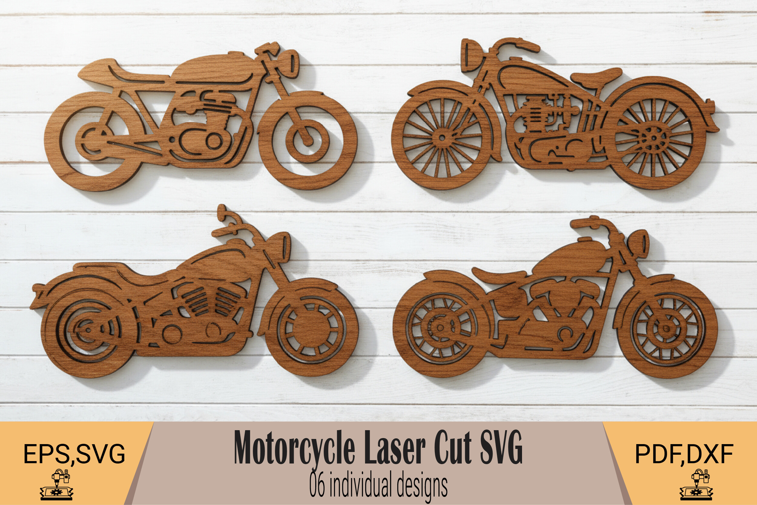 Motorcycle Laser Cut Wall Art SVG Set laser cut project