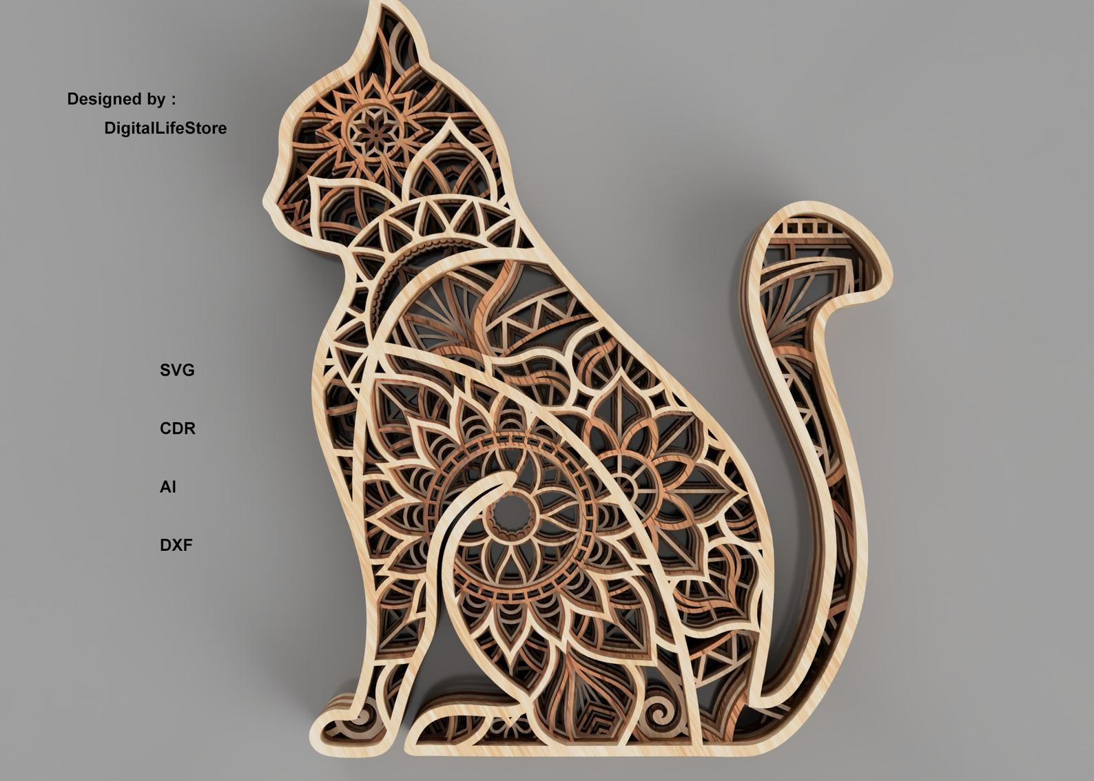 Multilayered Mandala Cat laser cut project