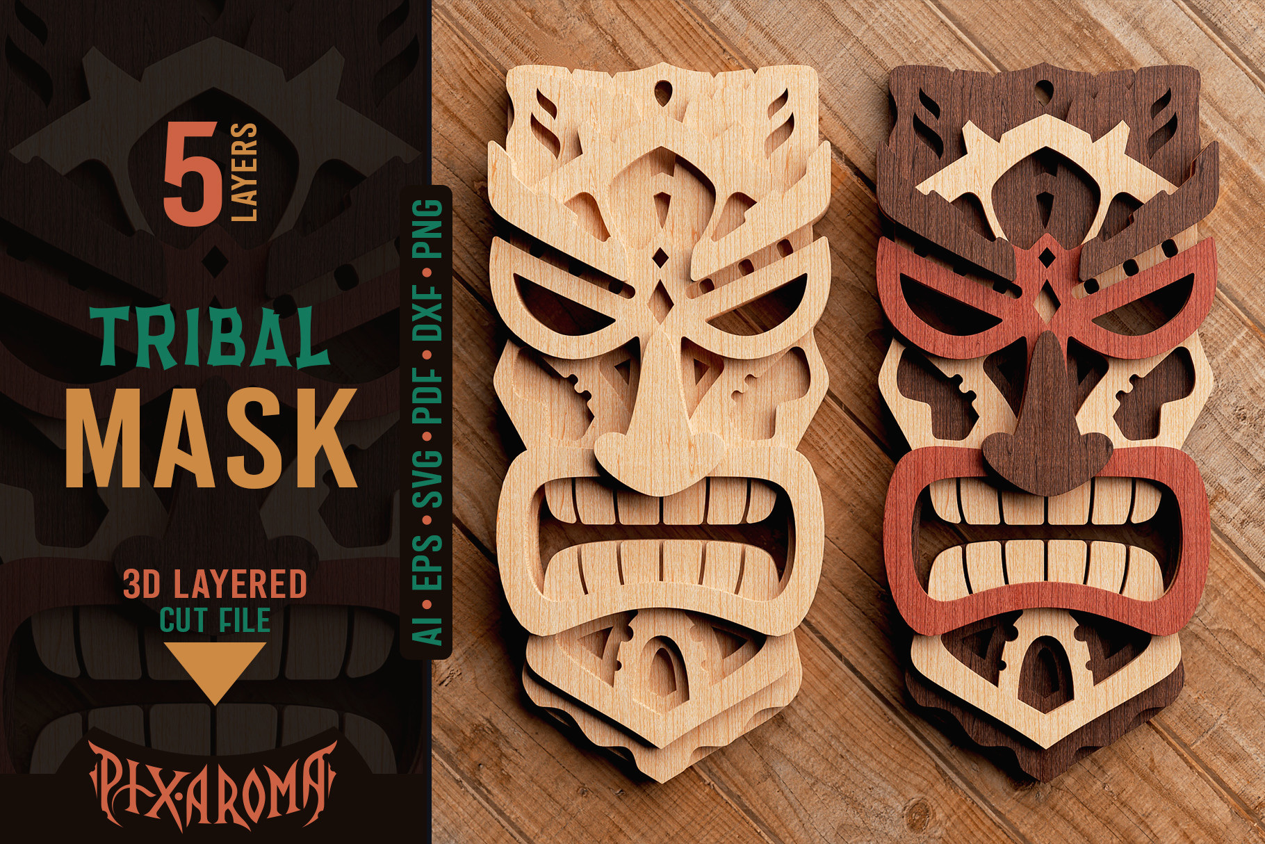 Tribal Mask 3D Layered SVG Cut File laser cut project